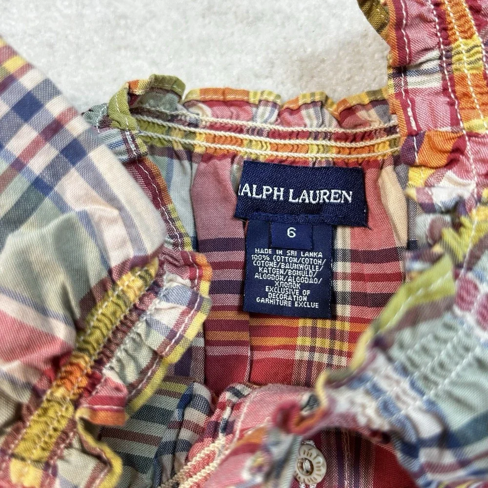 Ralph Lauren Dress Girls 6 Plaid Peasant Sun Summer Ruffles Sleeveless